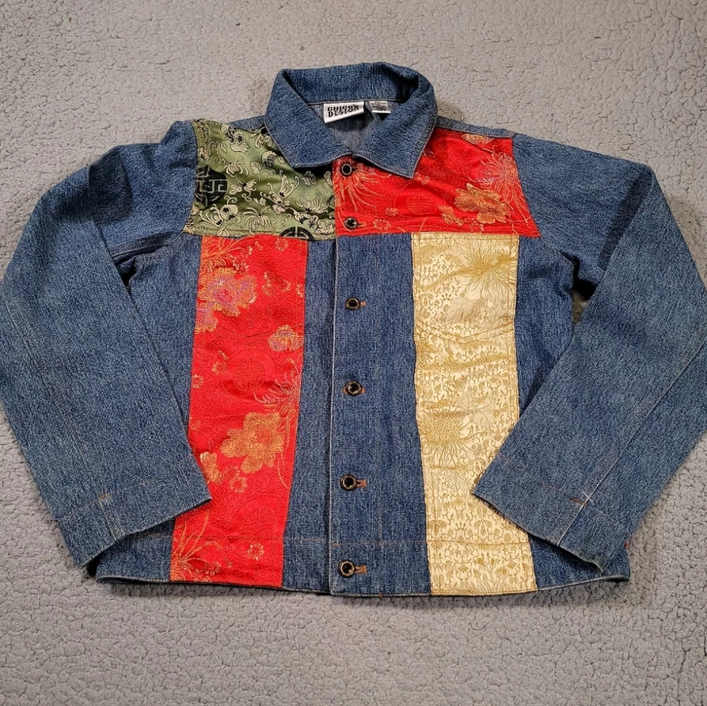 Vintage Chicos Design Jean Jacket Womens 0 Colorful Button Up Designer Collared